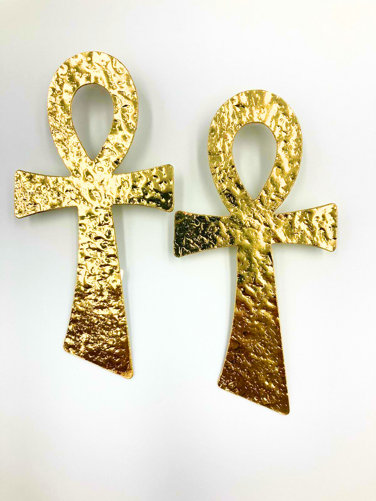 Life Ankh Earrings - Gold and Silver, Stud or Hook, (Multiple Sizes)
