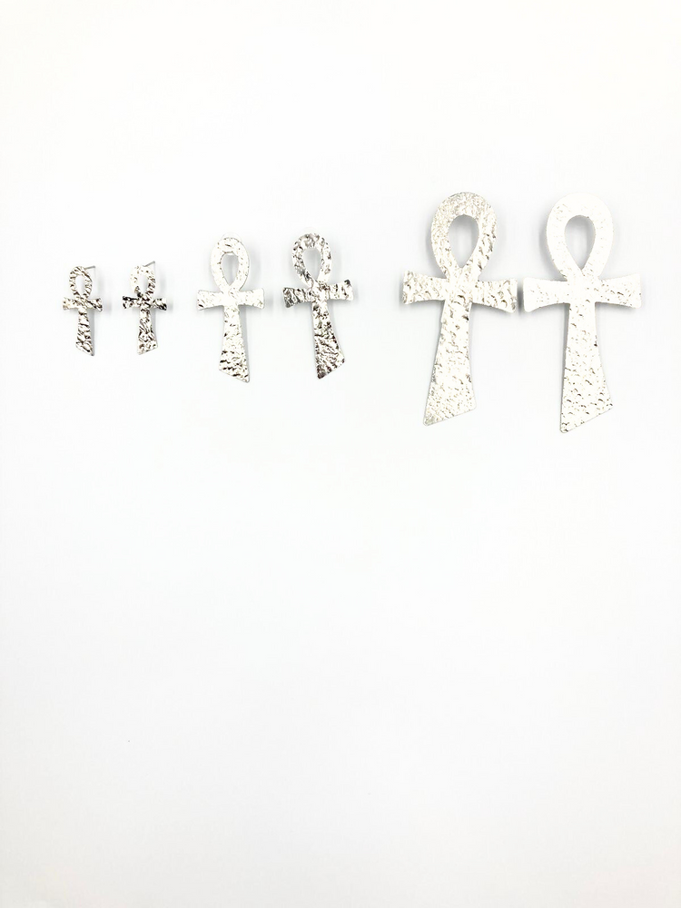 Life Ankh Earrings - Gold and Silver, Stud or Hook, (Multiple Sizes)
